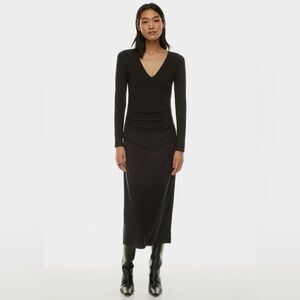 Wilfred Paris Dress Coal Grey Size S Ruched Waist Long W/ Long Sleeves NWT